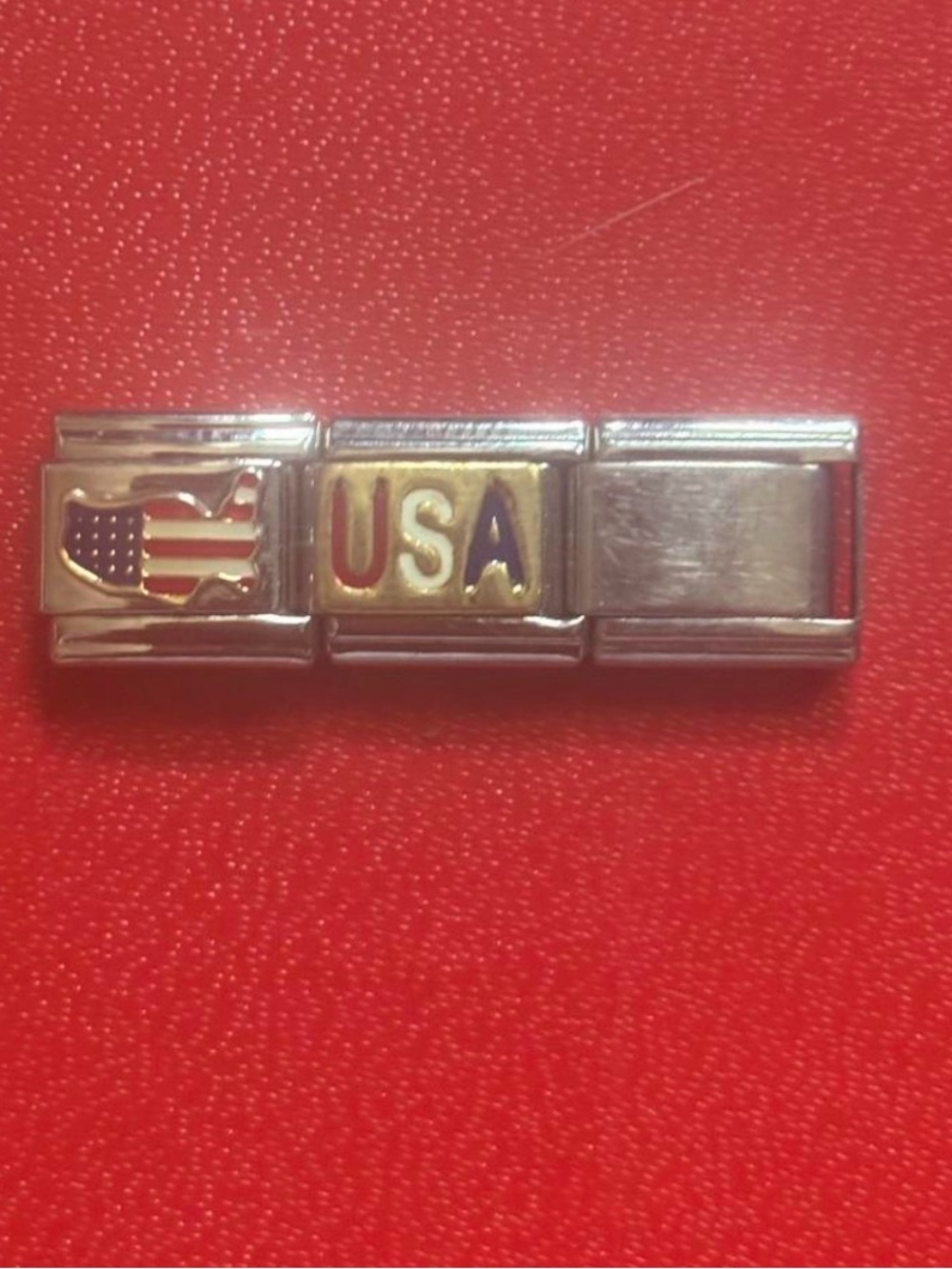 USA Flag Stainless Steel Link Charm